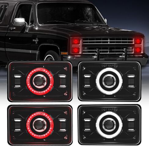 4x6 LED Headlights DOT Approved with Red DRL Amber Turn Signal Halo Compatible for 1986 Che-vrolet CK 10 Rectangular H4656 H4651 H4642 H4652 Peterbilt 357 378 379 XR400 XR250 XR650 in Saudi Arabia