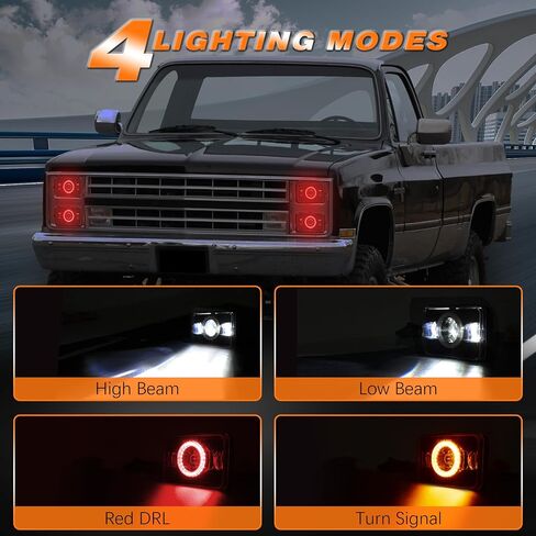 4x6 LED Headlights DOT Approved with Red DRL Amber Turn Signal Halo Compatible for 1986 Che-vrolet CK 10 Rectangular H4656 H4651 H4642 H4652 Peterbilt 357 378 379 XR400 XR250 XR650 in Saudi Arabia