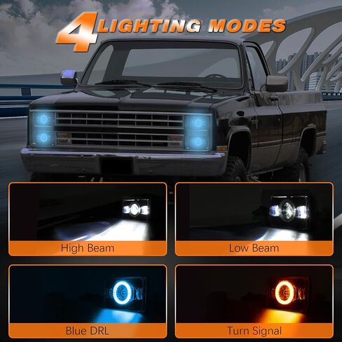 4x6 LED Headlights DOT Approved with Red DRL Amber Turn Signal Halo Compatible for 1986 Che-vrolet CK 10 Rectangular H4656 H4651 H4642 H4652 Peterbilt 357 378 379 XR400 XR250 XR650 in Saudi Arabia
