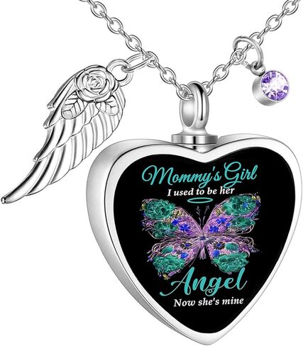 RIPFEVURN Heart Cremation Jewelry Urn Necklaces for Ashes for Women Stainless Steel Butterfly Cremation Jewelry Human Ashes Holder Memorial Keepsake Pendant in Saudi Arabia