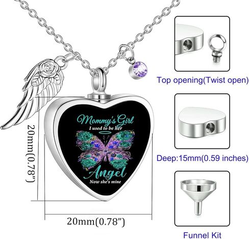 RIPFEVURN Heart Cremation Jewelry Urn Necklaces for Ashes for Women Stainless Steel Butterfly Cremation Jewelry Human Ashes Holder Memorial Keepsake Pendant in Saudi Arabia