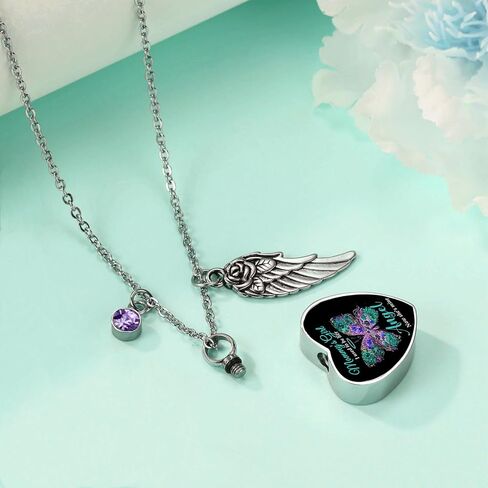 RIPFEVURN Heart Cremation Jewelry Urn Necklaces for Ashes for Women Stainless Steel Butterfly Cremation Jewelry Human Ashes Holder Memorial Keepsake Pendant in Saudi Arabia