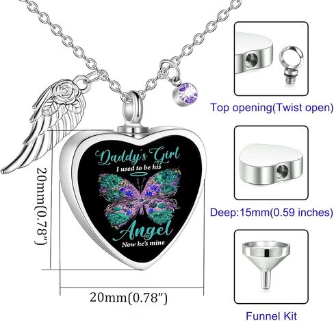 RIPFEVURN Heart Cremation Jewelry Urn Necklaces for Ashes for Women Stainless Steel Butterfly Cremation Jewelry Human Ashes Holder Memorial Keepsake Pendant in Saudi Arabia