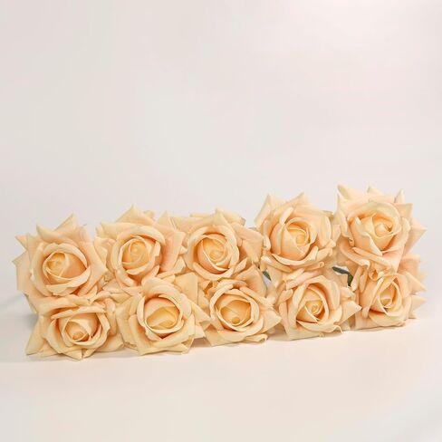 Artificial Rose Bouquet Real Touch Faux Roses 10 PCS White Flowers Artificial Pink Roses for Wedding Table Centerpiece Bridal Party Decor Home Office Decoration (Champagne) in Saudi Arabia