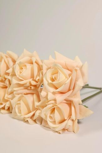 Artificial Rose Bouquet Real Touch Faux Roses 10 PCS White Flowers Artificial Pink Roses for Wedding Table Centerpiece Bridal Party Decor Home Office Decoration (Champagne) in Saudi Arabia