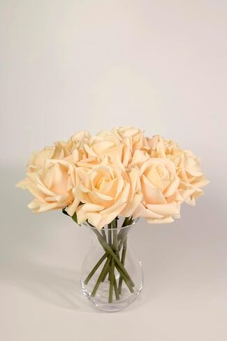 Artificial Rose Bouquet Real Touch Faux Roses 10 PCS White Flowers Artificial Pink Roses for Wedding Table Centerpiece Bridal Party Decor Home Office Decoration (Champagne) in Saudi Arabia