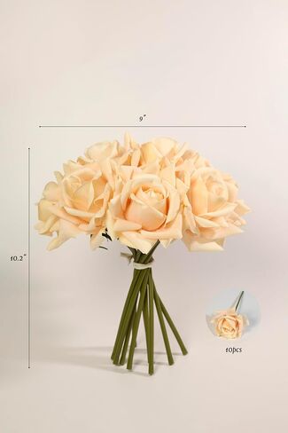 Artificial Rose Bouquet Real Touch Faux Roses 10 PCS White Flowers Artificial Pink Roses for Wedding Table Centerpiece Bridal Party Decor Home Office Decoration (Champagne) in Saudi Arabia