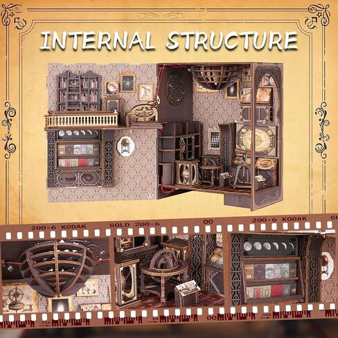 Book Nook Kit for Adults, DIY Miniature Dollhouse Booknook Kit with Led Light, 3D Wooden Bookshelf Puzzle Booknook Insert Decor Crafts for Adults Teen Gifts (Holmes Detective Agency) in Saudi Arabia