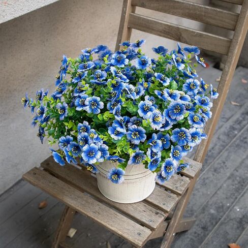 Artificial Flowers for Outdoors, 12 Bundles Realistic UV Resistant Fake Silk Flower, Faux Plants for Front Porch Patio Window Box Yard Spring Summer Decoration,Blue in Saudi Arabia