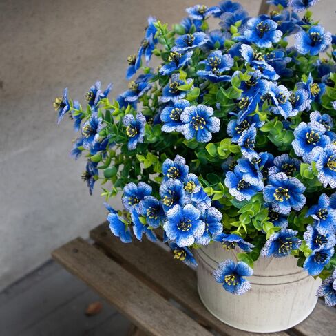 Artificial Flowers for Outdoors, 12 Bundles Realistic UV Resistant Fake Silk Flower, Faux Plants for Front Porch Patio Window Box Yard Spring Summer Decoration,Blue in Saudi Arabia
