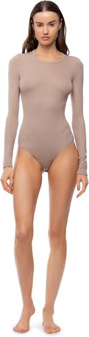 Dion Women’s Luxe Rib Round Neck Long Sleeve Bodysuit with Stylish Thong Cut Back in Saudi Arabia