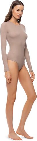 Dion Women’s Luxe Rib Round Neck Long Sleeve Bodysuit with Stylish Thong Cut Back in Saudi Arabia