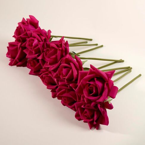 Artificial Rose Bouquet Real Touch Faux Roses 10 PCS White Flowers Artificial Pink Roses for Wedding Table Centerpiece Bridal Party Decor Home Office Decoration (Champagne) in Kuwait