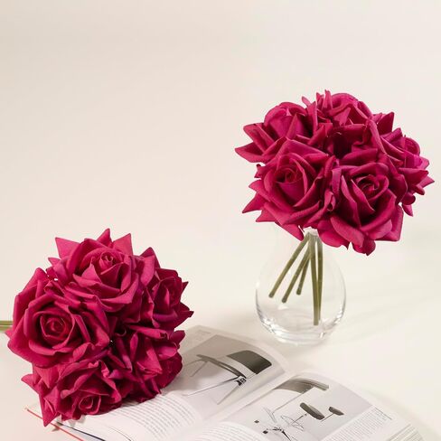 Artificial Rose Bouquet Real Touch Faux Roses 10 PCS White Flowers Artificial Pink Roses for Wedding Table Centerpiece Bridal Party Decor Home Office Decoration (Champagne) in Kuwait
