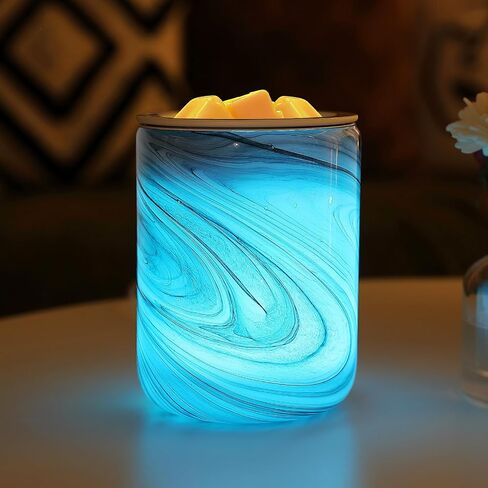 Grey Marble Swirl Electric Wax Melt Burner Art Glass Scented Candle Warmer with Timer and 7 led Color Changing Removable Ceramic and Silicone Dish for Wax Melts Fragrance Oil Night Light for Home in Saudi Arabia