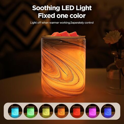 Grey Marble Swirl Electric Wax Melt Burner Art Glass Scented Candle Warmer with Timer and 7 led Color Changing Removable Ceramic and Silicone Dish for Wax Melts Fragrance Oil Night Light for Home in Saudi Arabia