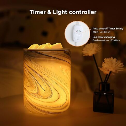 Grey Marble Swirl Electric Wax Melt Burner Art Glass Scented Candle Warmer with Timer and 7 led Color Changing Removable Ceramic and Silicone Dish for Wax Melts Fragrance Oil Night Light for Home in Saudi Arabia