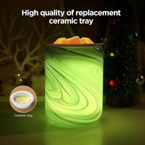 Grey Marble Swirl Electric Wax Melt Burner Art Glass Scented Candle Warmer with Timer and 7 led Color Changing Removable Ceramic and Silicone Dish for Wax Melts Fragrance Oil Night Light for Home in Saudi Arabia