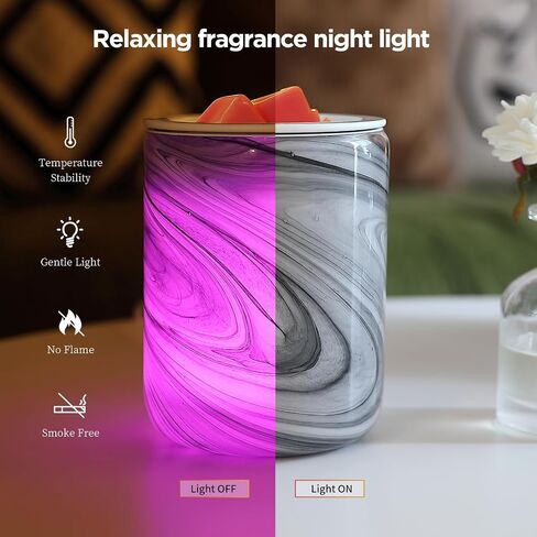 Grey Marble Swirl Electric Wax Melt Burner Art Glass Scented Candle Warmer with Timer and 7 led Color Changing Removable Ceramic and Silicone Dish for Wax Melts Fragrance Oil Night Light for Home in Saudi Arabia