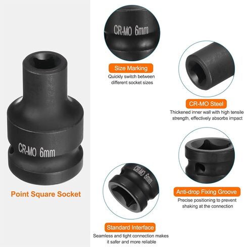 Harfington 2pcs 4 Point Square Socket 1/2 "Drive 12mm Metric Square Square Socket Cr-Mo Blacking Socket in Saudi Arabia