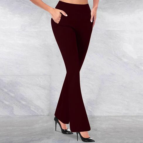 Women's Stretchy Dress Pants Business Casual Pants Office Work Slacks Elastic Waist Flare Leg Trousers with Pockets in Saudi Arabia
