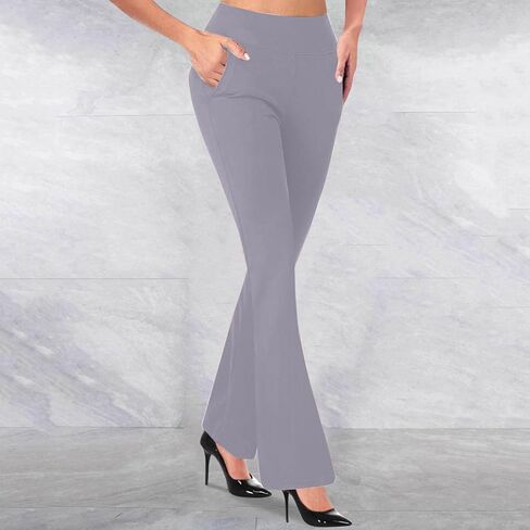 Women's Stretchy Dress Pants Business Casual Pants Office Work Slacks Elastic Waist Flare Leg Trousers with Pockets in Saudi Arabia