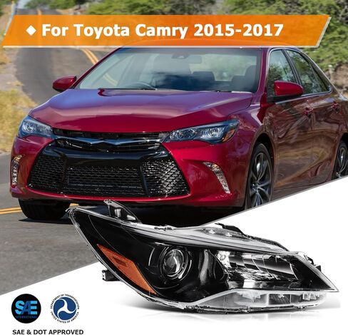 Headlight Assembly for Toyota Camry 2015-2017 Black Housing Amber Reflector Clear Lens Driver and Passenger Side Headlamp in Saudi Arabia