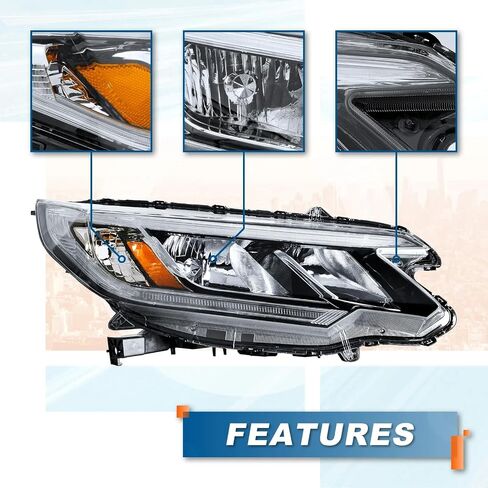 مجموعة Pensun المصابيح الأمامية ملائمة لعام 2015 2016 Honda CRV Halogen type w/LED DRL Clear Clear (Side Passenger & Driver) in Kuwait