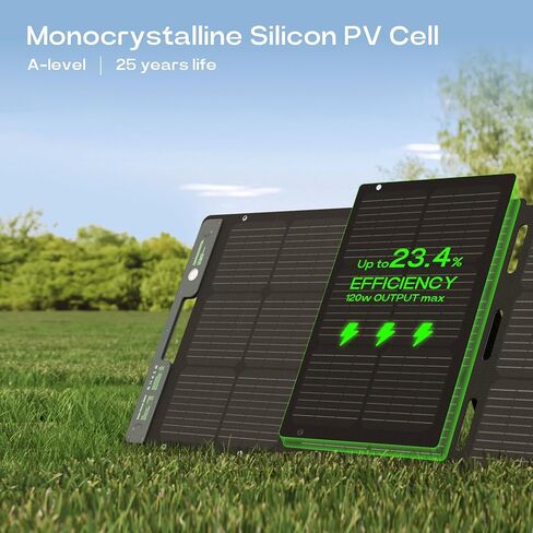 ACACIA East Oak 120W Portable Solar Panel, Foldable Solar Charger with Ajustable Kickstand, A+ Monocrystalline PV Cell and Waterproof IP67 for EV, Off Grid System, Camping in Saudi Arabia