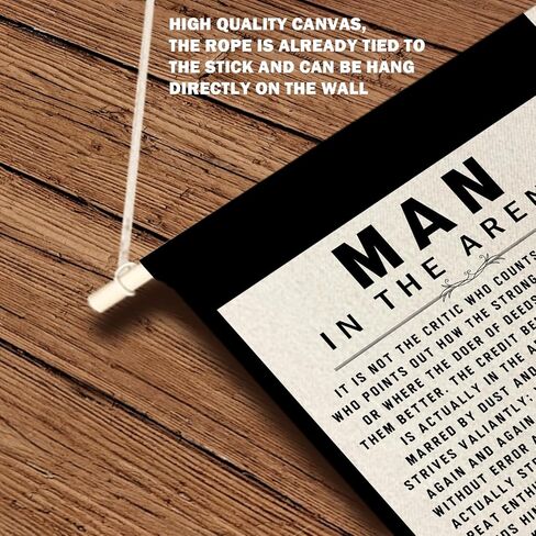 Qpenm Man in the Arena Wall Art ، اقتباسات تحفيزية لافتة قماش معلقة ، ديكور الجدار الملهم ، Teddy Roosevelt ونقلت معلقة ملصقات علامات الراية المعلقة للمكتب ديكور المنزل in Kuwait