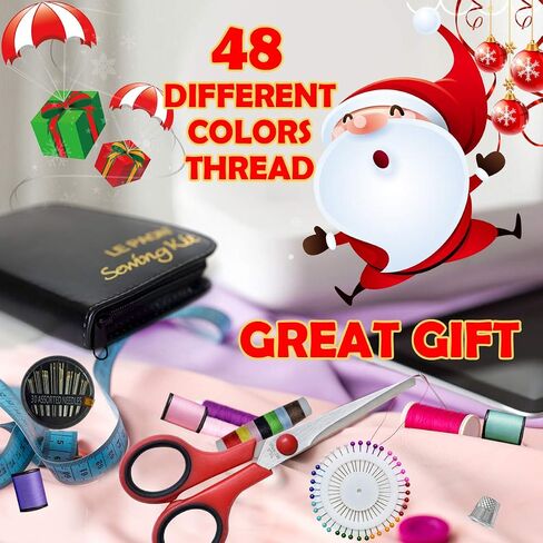 Sewing Kit with Case Portable Sewing Supplies for Home Traveler, Adults, Beginner, Emergency, Contains 40 sewing Thread, Scissors, Needles, Measure etc in Kuwait