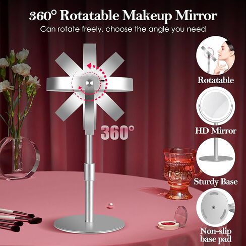 20X Magnifying Mirror with Light, Height Adjustable 2000mAh Makeup Mirror with Light, 3 Color Lights for Tabletop/Travel. Detachable Travel Makeup Mirror, Vanity Mirror for Bathroom, Silver in Saudi Arabia