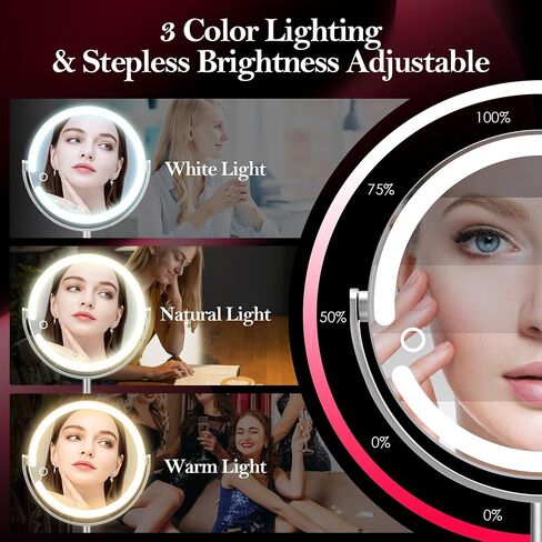 20X Magnifying Mirror with Light, Height Adjustable 2000mAh Makeup Mirror with Light, 3 Color Lights for Tabletop/Travel. Detachable Travel Makeup Mirror, Vanity Mirror for Bathroom, Silver in Saudi Arabia