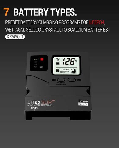 وحدة تحكم شحن الطاقة الشمسية 30A ، منظم بطارية 5 مرحلة مع شاشة LCD ، وحدة تحكم الطاقة الشمسية 12V/24V PWM لـ LIFEPO4 ، AGM ، الجل ، بطارية الفيضانات والليثيوم in Saudi Arabia