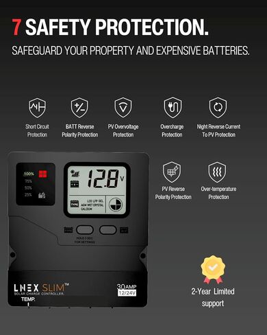وحدة تحكم شحن الطاقة الشمسية 30A ، منظم بطارية 5 مرحلة مع شاشة LCD ، وحدة تحكم الطاقة الشمسية 12V/24V PWM لـ LIFEPO4 ، AGM ، الجل ، بطارية الفيضانات والليثيوم in Saudi Arabia