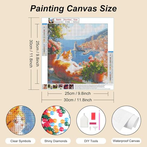 FHBUBPUP Cat Diamond Painting Kits for Adults, Animal Cat Diamond Art Kits for Beginners, 5D DIY Full Drill Round Diamond Point Gem Art, Craft Gift Suitable for Home Wall Decoration 12×12Inch in Saudi Arabia