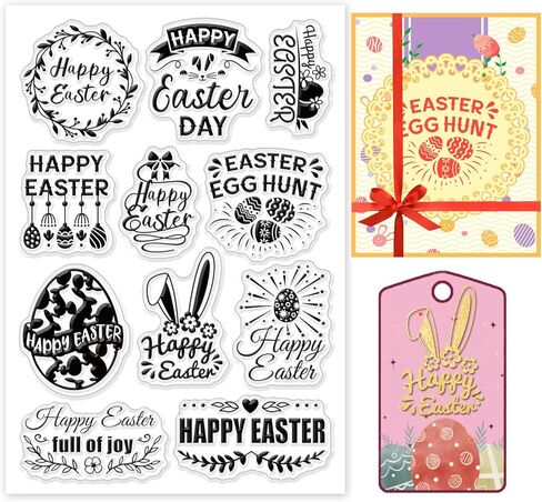 Globleland Easter Egg Egg Clear Stamps Rabbit Ear Chick Happy Easter Eggs Eggs Silicone Clear Stamp Seals Carrot Flower Bow Flower Flower Stamps for DIY Scrapbooking Cards Making Photo Photo Journal in Saudi Arabia