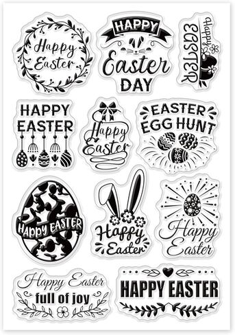 Globleland Easter Egg Egg Clear Stamps Rabbit Ear Chick Happy Easter Eggs Eggs Silicone Clear Stamp Seals Carrot Flower Bow Flower Flower Stamps for DIY Scrapbooking Cards Making Photo Photo Journal in Saudi Arabia