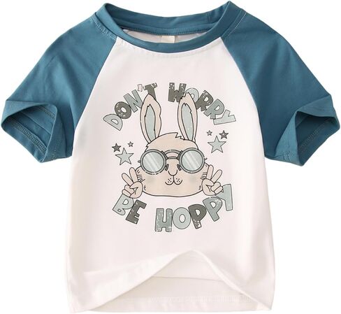 Easter Bunny T-Shirt for Toddler Boys Don't Worry Be Hoppy Raglan Sleeve Shirt Rabbit Funny Cute Graphic Tees Tops (Blue,2-3T) in Saudi Arabia