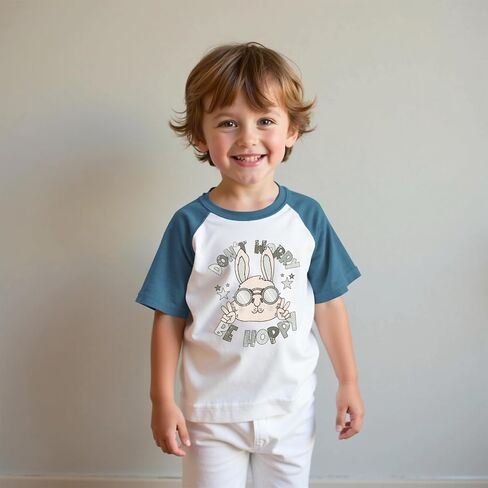Easter Bunny T-Shirt for Toddler Boys Don't Worry Be Hoppy Raglan Sleeve Shirt Rabbit Funny Cute Graphic Tees Tops (Blue,2-3T) in Saudi Arabia