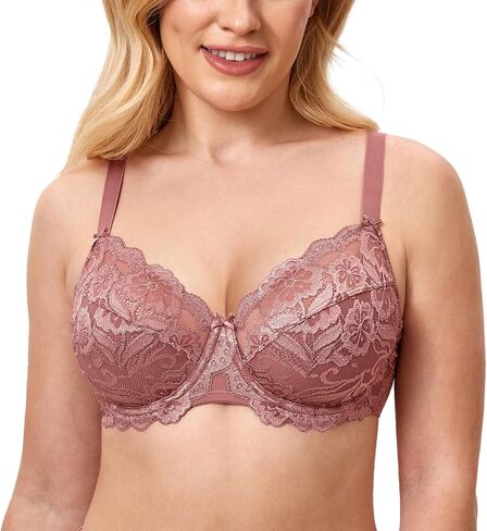 DELIMIRA Women's Plus Size Full Coverage Lace Underwire Unlined Bra Up to J in Kuwait