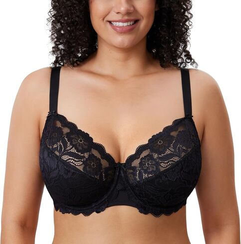 DELIMIRA Women's Plus Size Full Coverage Lace Underwire Unlined Bra Up to J in Kuwait