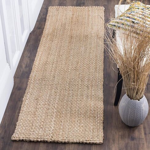 SAFAVIEH Natural Fiber Collection Runner Rug - 2'3" x 10', Natural, Handmade Basketweave Jute, Ideal for High Traffic Areas in Living Room, Bedroom (NF401A) in Saudi Arabia
