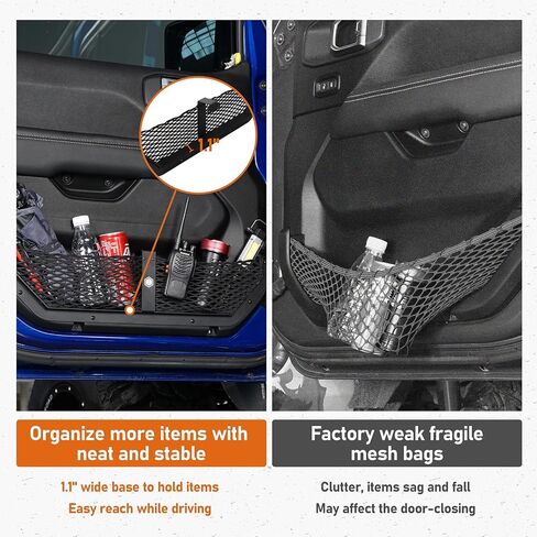 HOOKE ROAD DOOR DOB DOOR BOBKET STORAGE MESH NET NET FOR 2018-2025 JEEP WRANGLER JL & 2020-2025 GANDIATIAR JT (مقعد يدوي فقط) ، 2 PCS DOOR Side Organizer ALIMUNIM BASE in Saudi Arabia