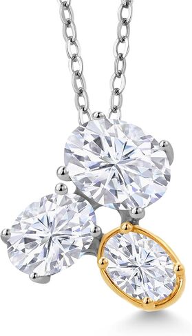 Gem Stone King 2.90 CTTW 925 Silver and 10K Gold Gold White Moissanite Netlace | قلادة 3 حجر للنساء | بيضاوي 8x6mm ، 7x5mm و 6x4mm | بسلسلة فضية 18 بوصة in Saudi Arabia