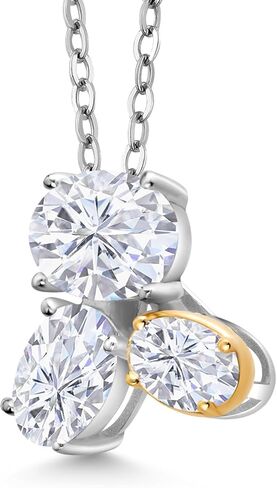 Gem Stone King 2.90 CTTW 925 Silver and 10K Gold Gold White Moissanite Netlace | قلادة 3 حجر للنساء | بيضاوي 8x6mm ، 7x5mm و 6x4mm | بسلسلة فضية 18 بوصة in Saudi Arabia