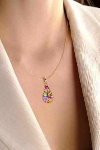 14k Gold Plated Pressed Flower Pendant Necklace for Women,birthday gifts for mom,Fashion Necklace Jewelry in Kuwait
