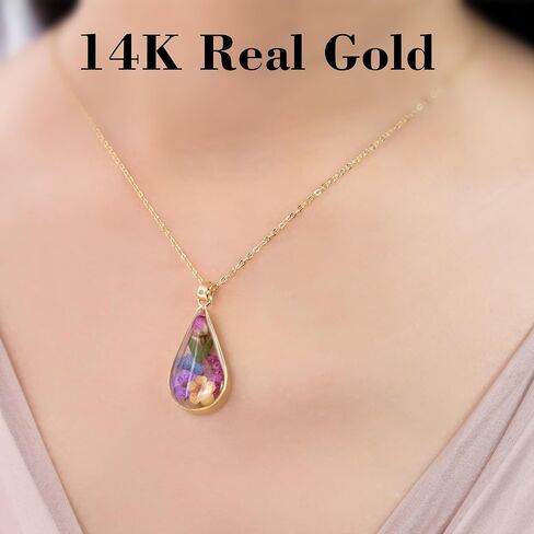 14k Gold Plated Pressed Flower Pendant Necklace for Women,birthday gifts for mom,Fashion Necklace Jewelry in Kuwait