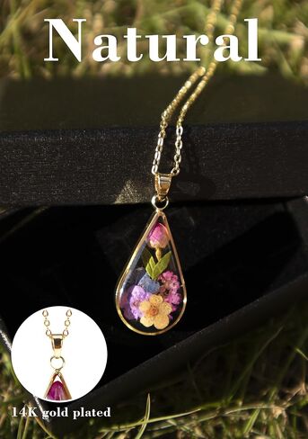 14k Gold Plated Pressed Flower Pendant Necklace for Women,birthday gifts for mom,Fashion Necklace Jewelry in Kuwait