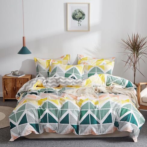 3 Piece Duvet Cover Set Queen (1 All Season Design Summer Duvet Cover + 2 Pillow Shams) with Colorful Dots, 800 - TC Comforter Cover with Zipper Closure, 4 Corner Ties - Pink Gray Yellow Circles in Kuwait
